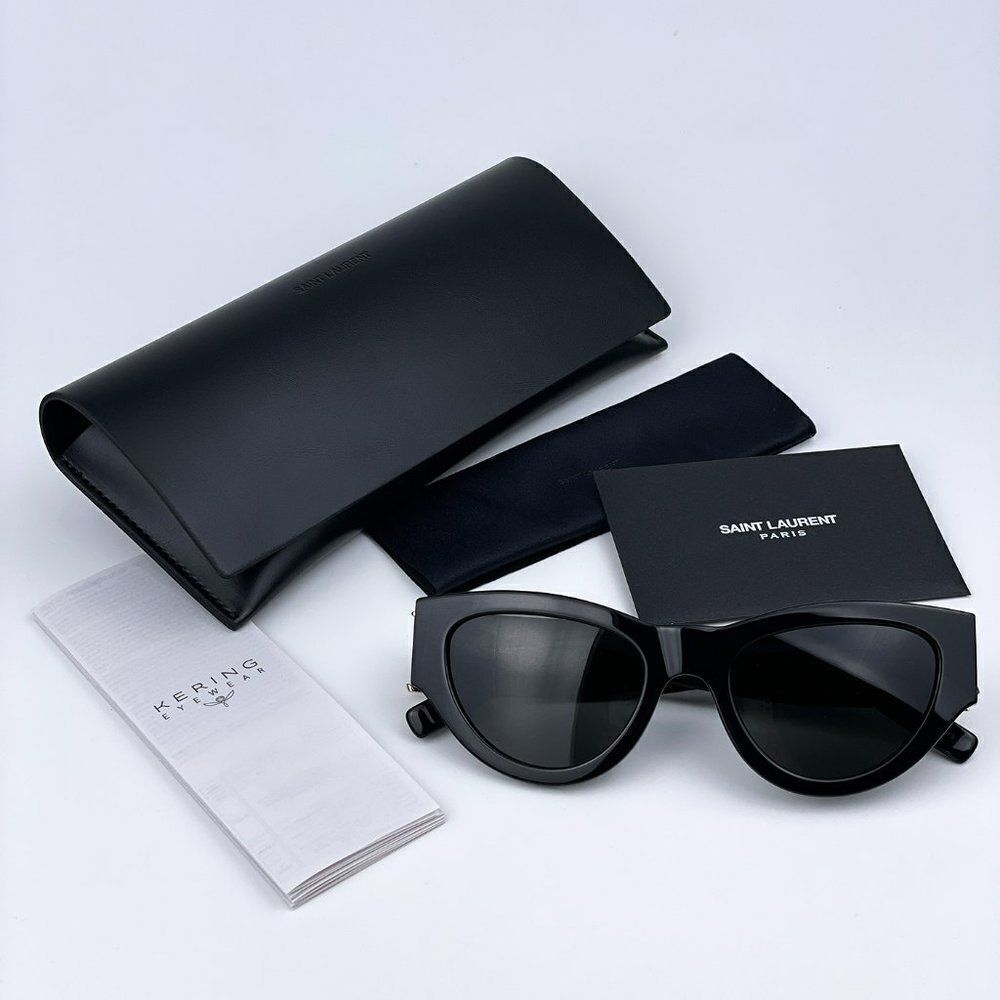 NEW Saint Laurent SLM94 001 Black Grey Cat Eye Women Sunglasses - Picture 14 of 17